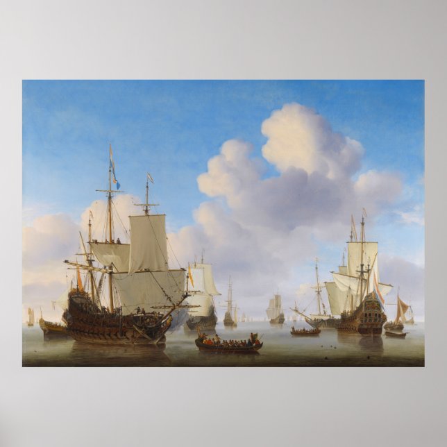 Dutch men-o'-war and other shipping in a calm poster (Front)