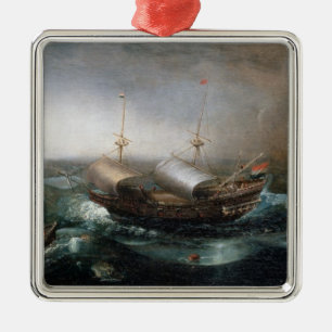 Dutch Merchant Vessels and a Smalschip Accompanied Metal Ornament