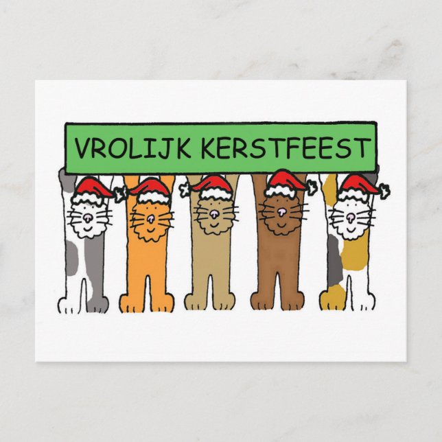 Dutch Merry Christmas Cartoon Cats Holiday Postcard (Front)