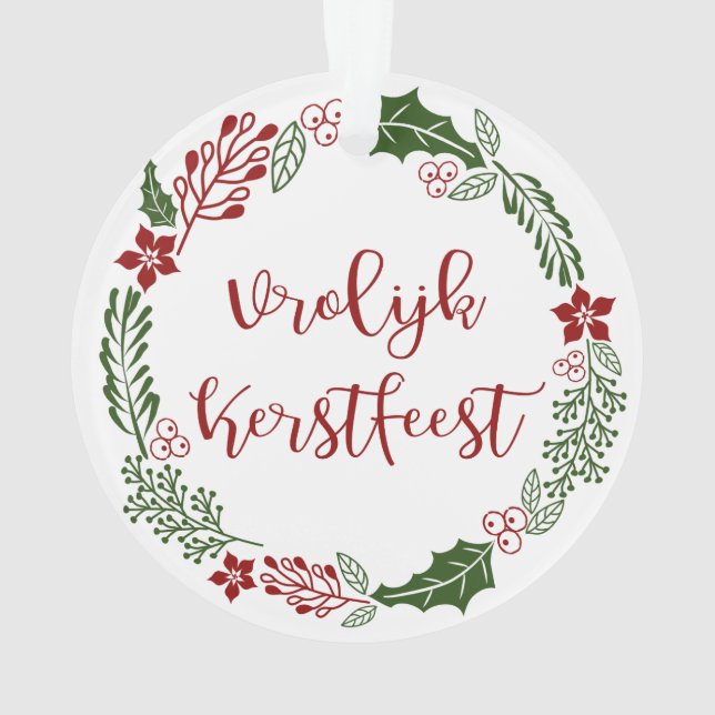 Dutch Merry Christmas Wreath, Vrolijk Kerstfeest Ornament (Back)