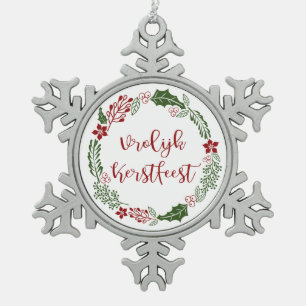 Dutch Merry Christmas Wreath, Vrolijk Kerstfeest Snowflake Pewter Christmas Ornament