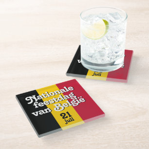Dutch Nationale feestdag van België Belgian Flag Glass Coaster