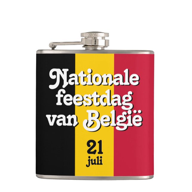 Dutch Nationale feestdag van België Belgian Flag Hip Flask (Front)