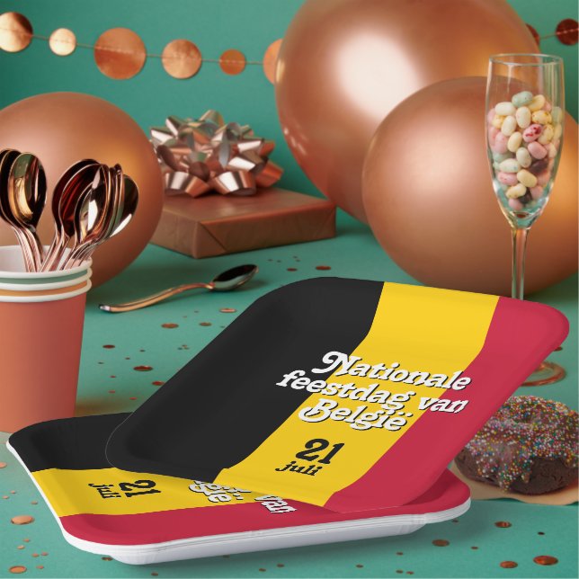 Dutch Nationale feestdag van België Belgian Flag Paper Plate (Multi)