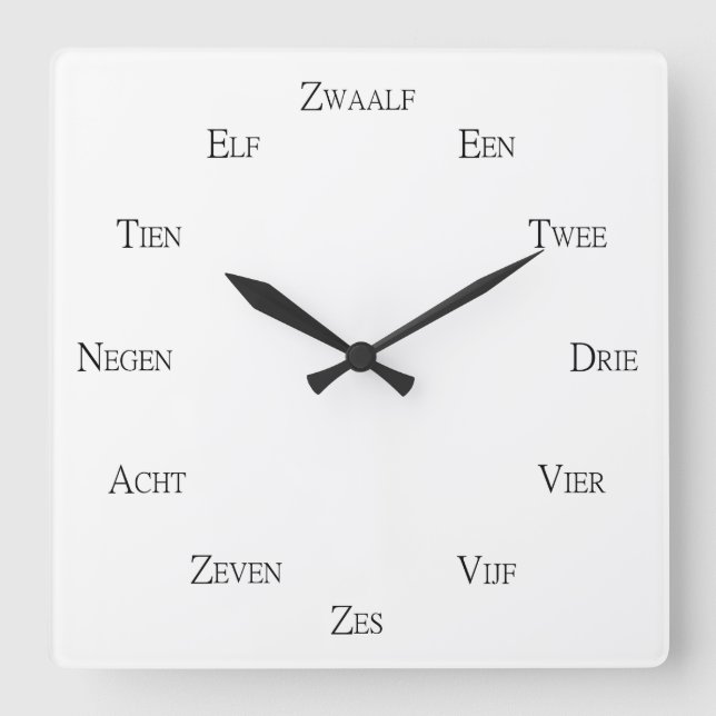 Dutch Numbers Language Learning Personalizable Square Wall Clock (Front)