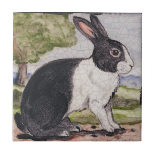 Dutch Rabbit Bunny Black & White Landscape Easter Ceramic Tile
