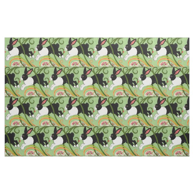 Dutch Rabbit on Green Designer Tiled Fabric Art (Fat Quarter)