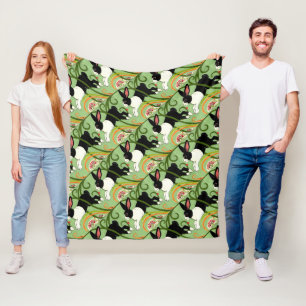 Dutch Rabbit on Green Tiled Home Accent Fleece Blanket