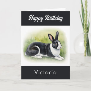 Dutch Rabbit Pet Animal Watercolor Happy Birthday Card