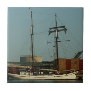 Dutch Schooner In Danish Harbour Ceramic Tile