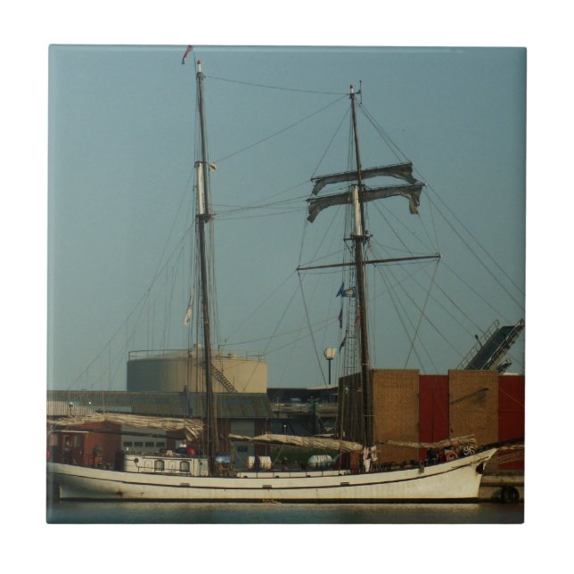 Dutch Schooner In Danish Harbour Ceramic Tile (Front)
