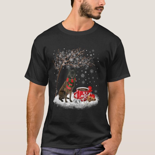 Dutch Shepherd Dog In The Snow Christmas Winter Xm T-Shirt (Front)