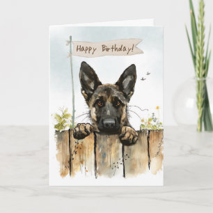 Dutch Shepherd Dog Outdoors Under Birthday Sign Card