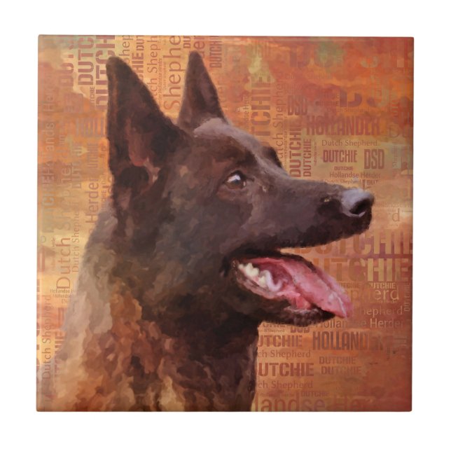 Dutch Shepherd - Dutchie Illustration Ceramic Tile (Front)