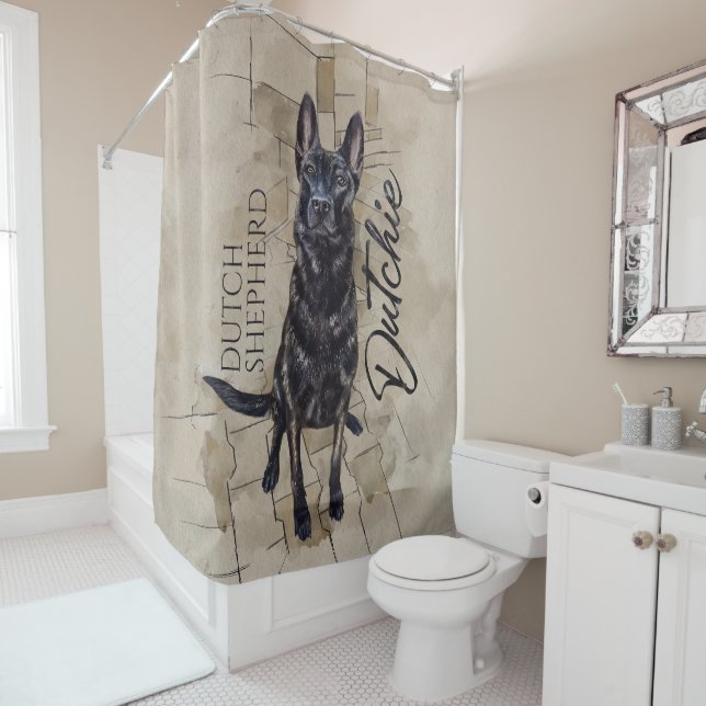 Dutch Shepherd - Dutchie Illustration Shower Curtain (In Situ)