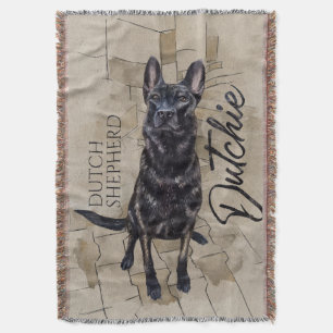 Dutch Shepherd - Dutchie Illustration Throw Blanket