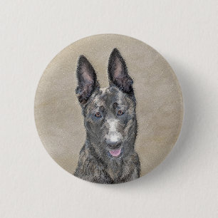 Dutch Shepherd Painting - Cute Original Dog Art 6 Cm Round Badge