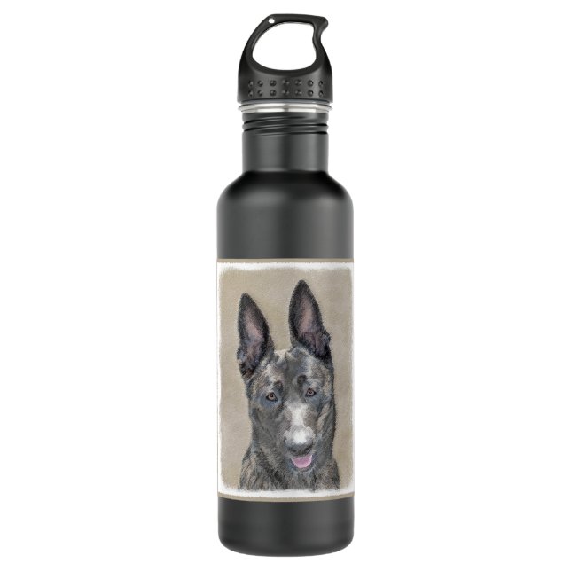 Dutch Shepherd Painting - Cute Original Dog Art 710 Ml Water Bottle (Front)