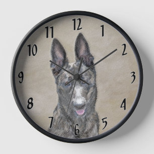 Dutch Shepherd Painting - Cute Original Dog Art Clock