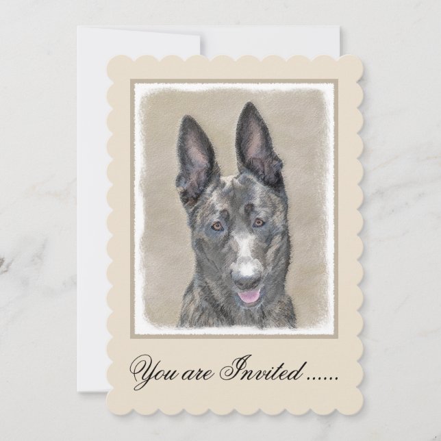 Dutch Shepherd Painting - Cute Original Dog Art Invitation (Front)