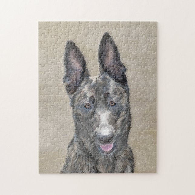 Dutch Shepherd Painting - Cute Original Dog Art Jigsaw Puzzle (Vertical)
