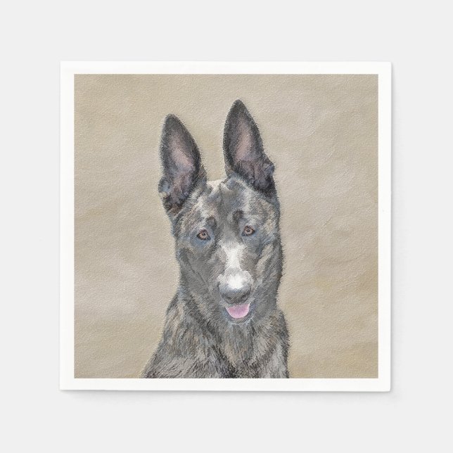 Dutch Shepherd Painting - Cute Original Dog Art Napkin (Front)