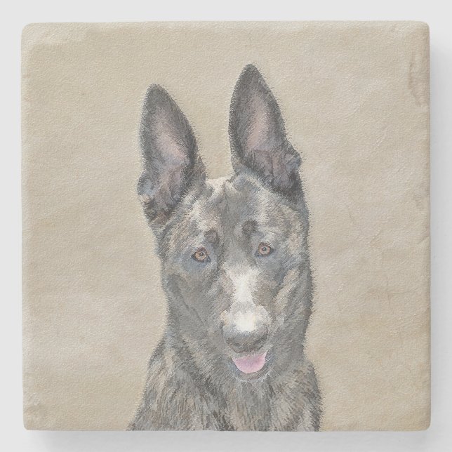 Dutch Shepherd Painting - Cute Original Dog Art Stone Coaster (Front)