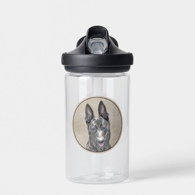 Dutch Shepherd Painting - Cute Original Dog Art Water Bottle (Front)