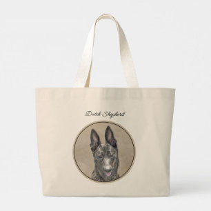 Dutch Shepherd Painting Cute Original Pet Dog Art Large Tote Bag