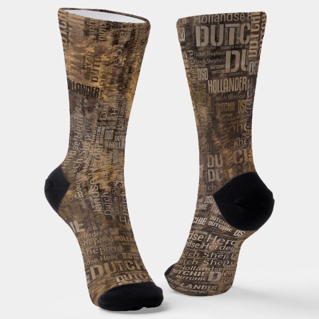 Dutch Shepherd - Word Art Pattern Socks (Angled)