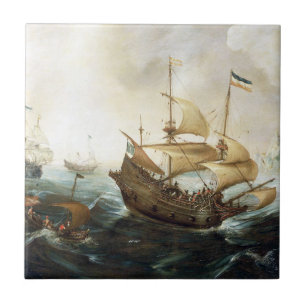 Dutch Ships 1600's Ceramic Tile
