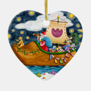 DUTCH SHOE SANTA SHIP, ICEBERGS, WHALE, TEDDY BEAR CERAMIC ORNAMENT