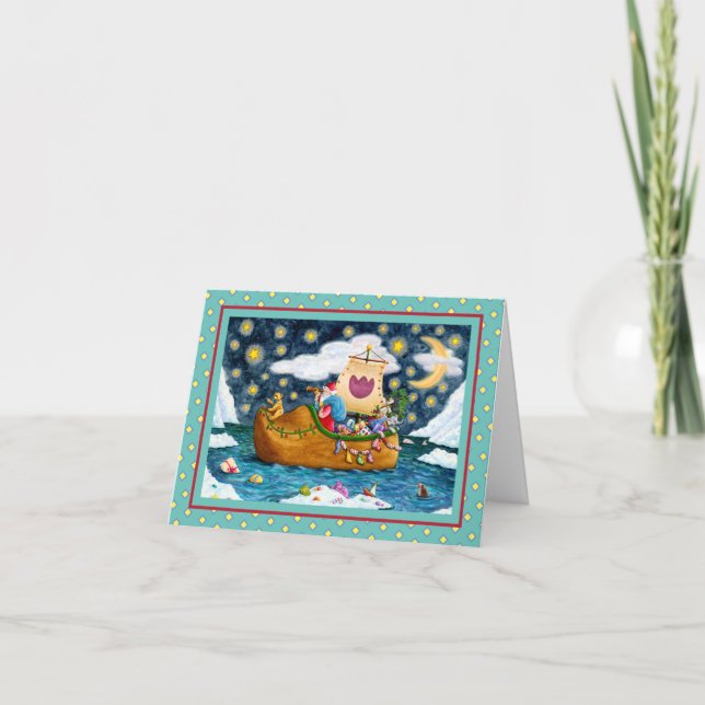 DUTCH SHOE SANTA SHIP, ICEBERGS, WHALE, TEDDY BEAR HOLIDAY CARD (Front)