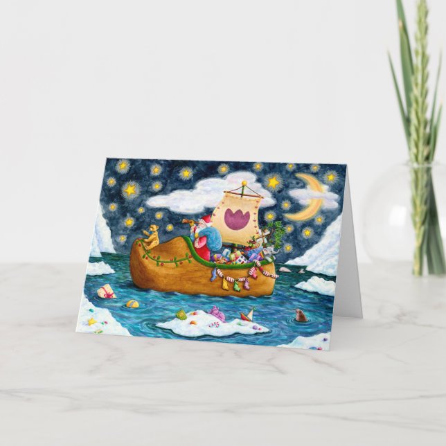 DUTCH SHOE SANTA SHIP, ICEBERGS, WHALE, TEDDY BEAR HOLIDAY CARD (Front)