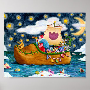 DUTCH SHOE SANTA SHIP, ICEBERGS, WHALE, TEDDY BEAR POSTER