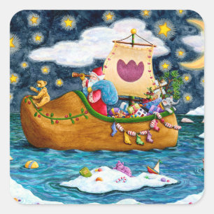 DUTCH SHOE SANTA SHIP, ICEBERGS, WHALE, TEDDY BEAR SQUARE STICKER