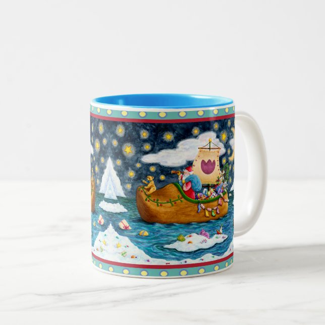 DUTCH SHOE SANTA SHIP, ICEBERGS, WHALE, TEDDY BEAR Two-Tone COFFEE MUG (Front Right)