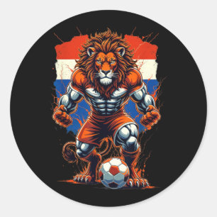 Dutch Soccer Football Fan Vintage Lion Animal Art Classic Round Sticker