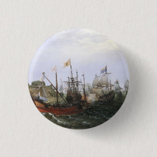 Dutch Squadron attacking a Spanish Fortress 3 Cm Round Badge