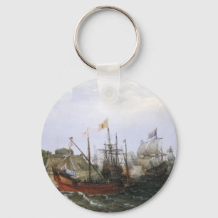 Dutch Squadron attacking a Spanish Fortress Key Ring