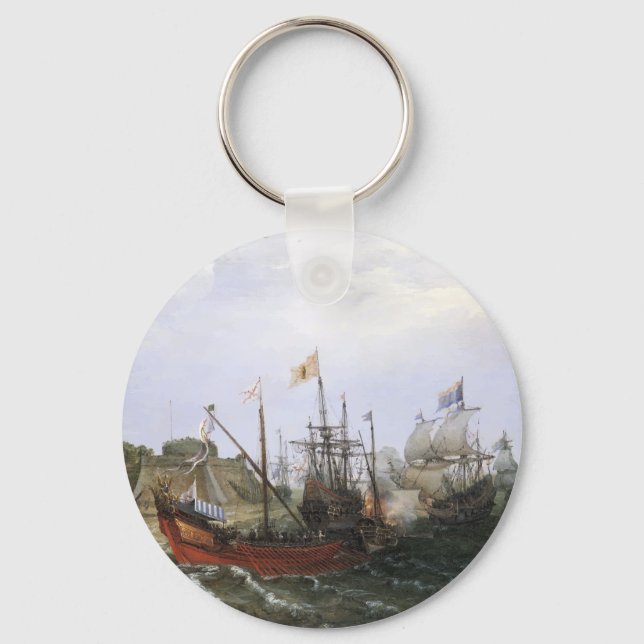 Dutch Squadron attacking a Spanish Fortress Key Ring (Front)
