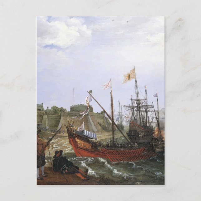 Dutch Squadron attacking a Spanish Fortress Postcard (Front)