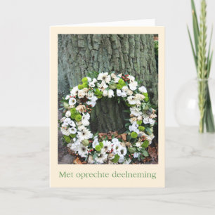 Dutch Sympathy White flower wreath near tree Card