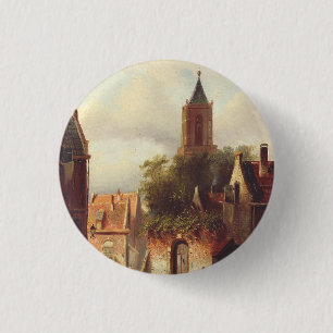 Dutch Town Scene by Charles Leickert Landscape 3 Cm Round Badge