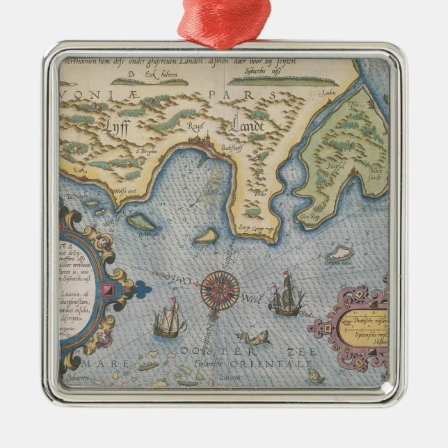 Dutch Trade map of the Baltic Sea Metal Tree Decoration (Front)