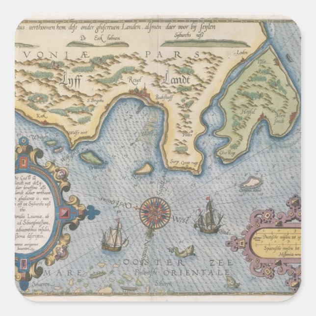 Dutch Trade map of the Baltic Sea Square Sticker (Front)