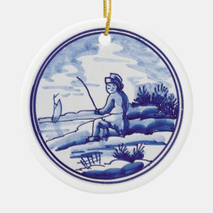Dutch traditional blue tile ceramic tree decoration