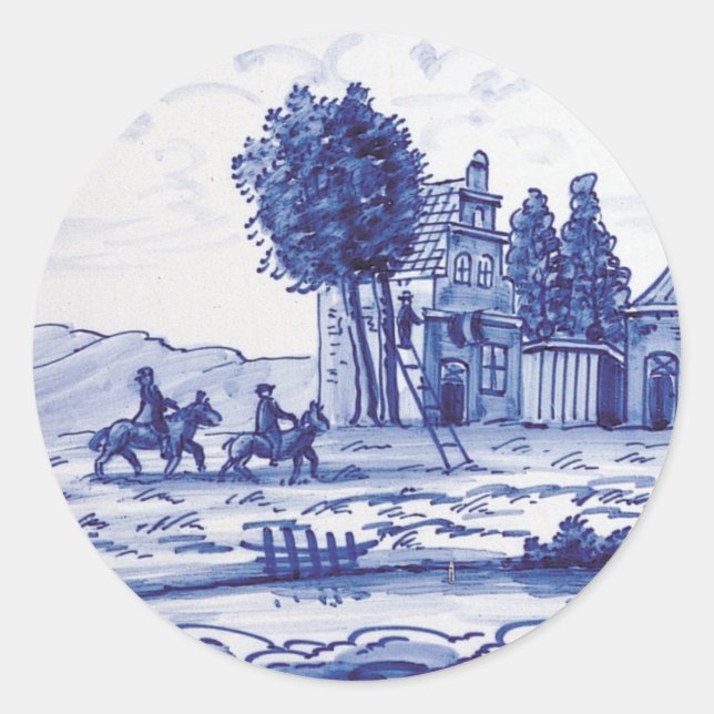 Dutch traditional blue tile classic round sticker (Front)