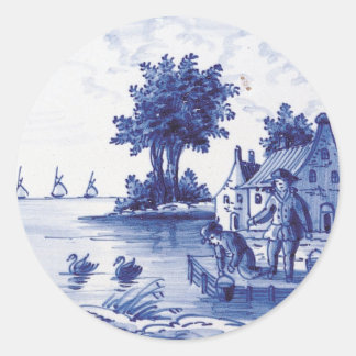 Dutch traditional blue tile classic round sticker