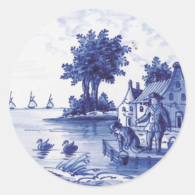 Dutch traditional blue tile classic round sticker (Front)